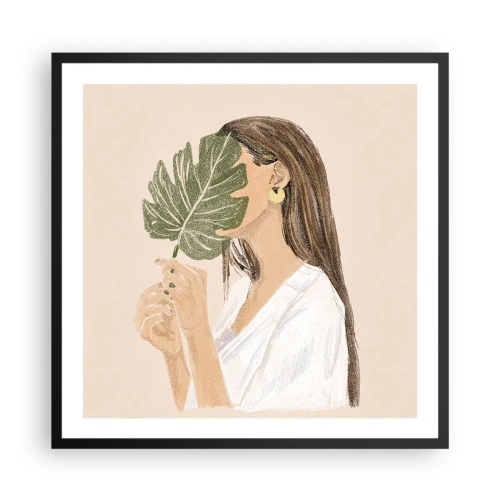 Poster în ramă neagră - Portret misterios cu un evantai - 60x60 cm
