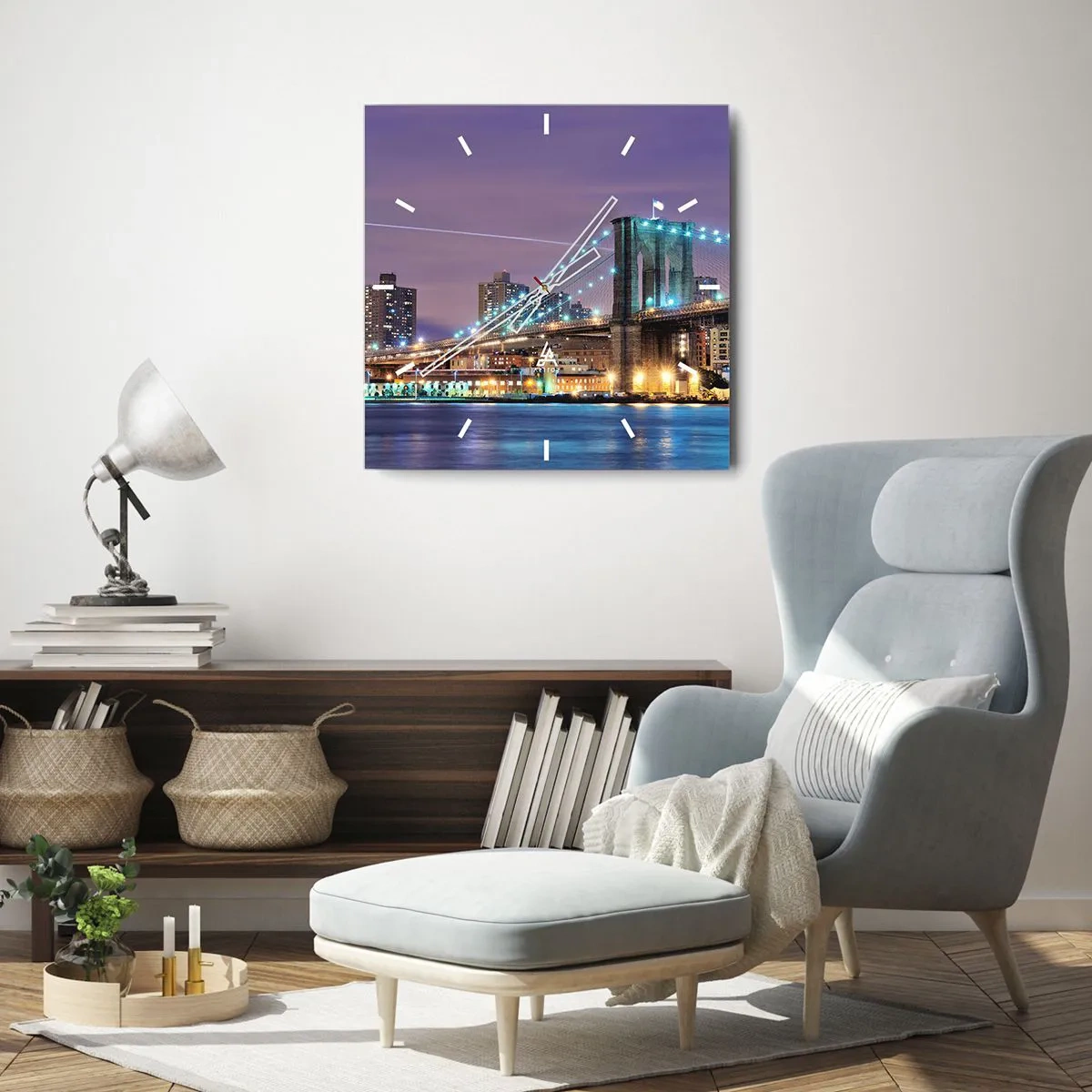 Ceas de perete - Ceas pe sticlă - De mulți ani, Podul Brooklyn - 30x30 cm