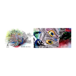 Mostră tapet autocolant Deluxe Sticker - Cu mândrie împotriva griului  - Pasăre, Păun, pene - 100x30 cm