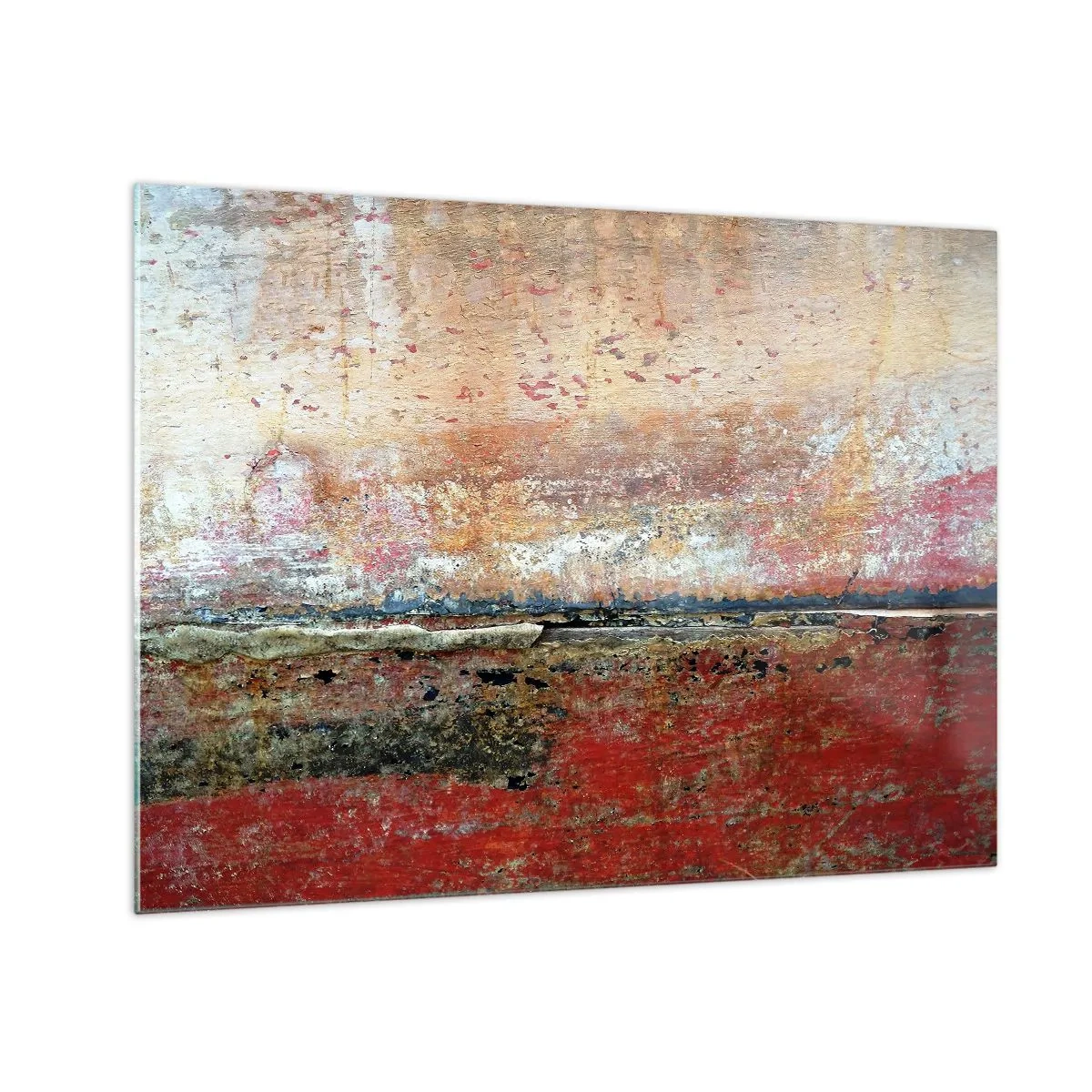 Tablou pe sticlă - Textură abstractă în nuanțe de roșu și ocru - 70x50cm - Oare este marea? - Decorațiune modernă pentru perete pentru living și dormitor ARTTOR