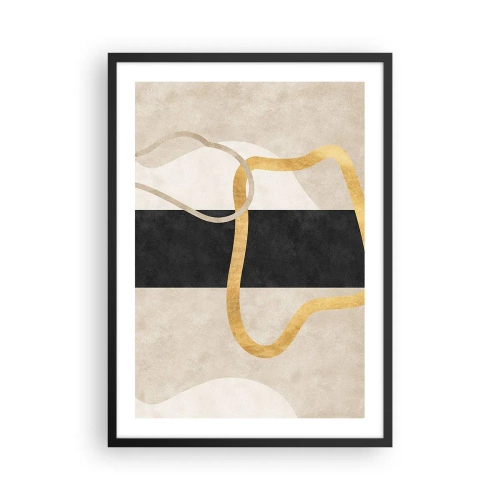 Poster în ramă neagră - Compoziție abstractă cu negru, auriu și un fundal neutru - 50x70cm - Forme înbuclite - Decorațiune modernă pentru perete pentru living și dormitor ARTTOR