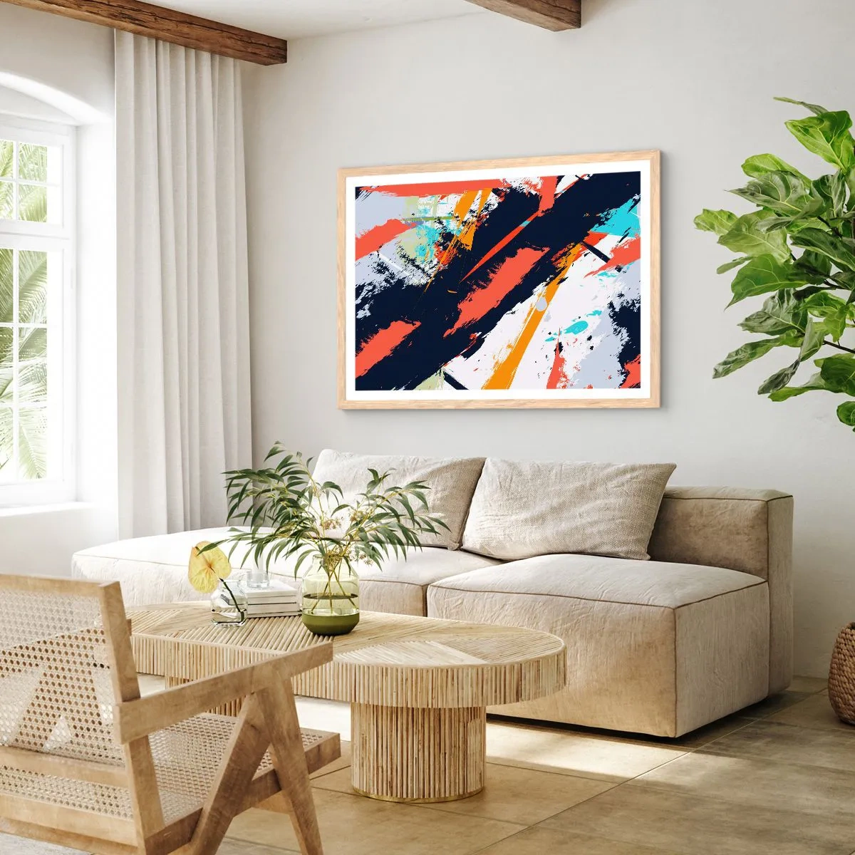 Poster în ramă de stejar deschis - Compoziție dinamică - 100x70 cm