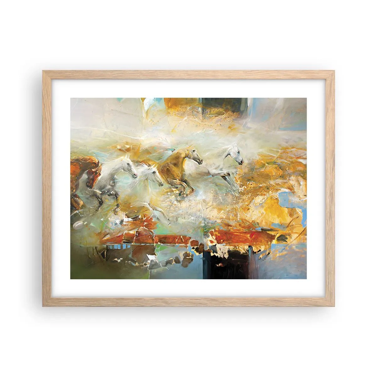 Poster în ramă de stejar deschis - Galopând prin lumină - 50x40 cm