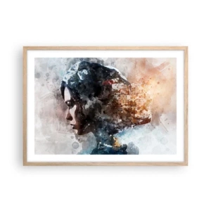 Poster în ramă de stejar deschis - Povestea unei fete cu un oraș în fundal - 70x50 cm