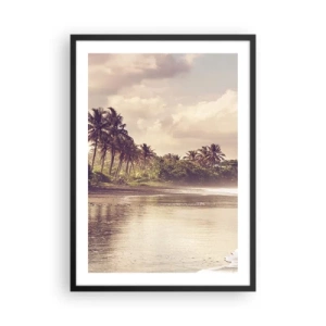 Poster în ramă neagră - Plajă tropicală la apus cu palmieri - 50x70cm - Mângâind valurile - Decorațiune modernă pentru perete pentru living și dormitor ARTTOR