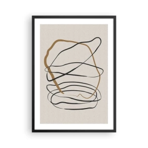 Poster în ramă neagră - Abstracție minimalistă cu linii dinamice - 50x70cm - Compoziție - Dans posesiv - Decorațiune modernă pentru perete pentru living și dormitor ARTTOR