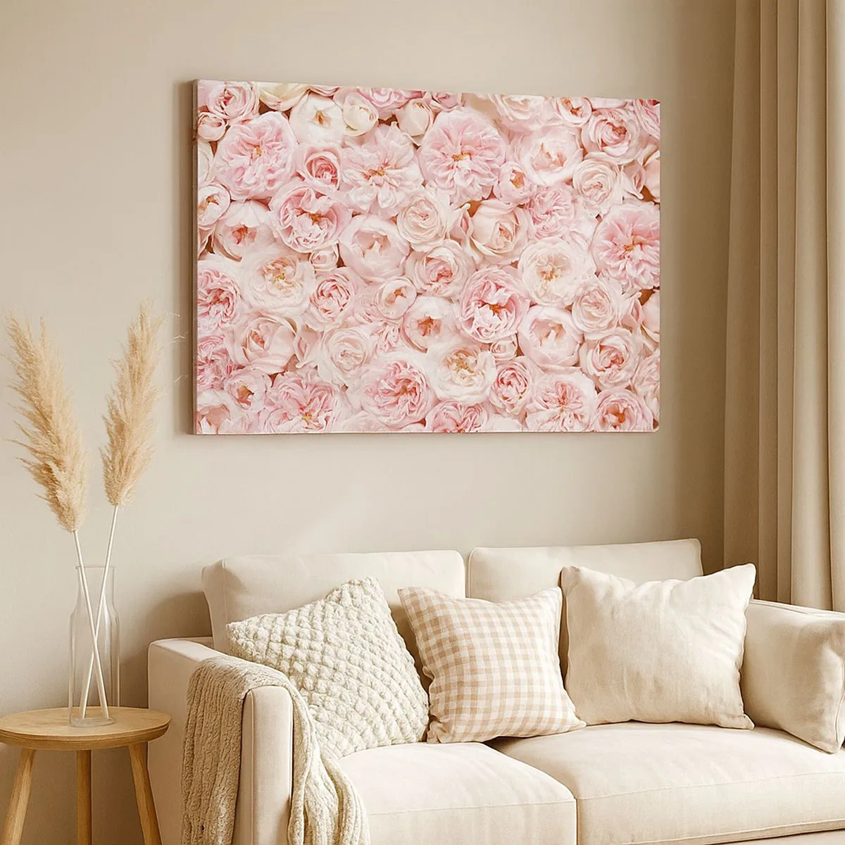 Tablou pe pânză Canvas - Trandafiri delicați în nuanțe de roz pe toată suprafața - 70x50cm - Presărat cu trandafiri - Decorațiune modernă pentru perete pentru living și dormitor ARTTOR