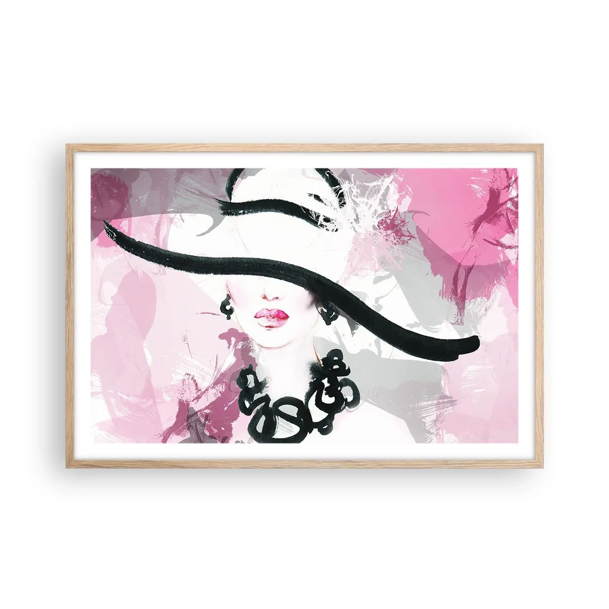 Poster în ramă de stejar deschis - Studiu unei dame în negru și roz - 91x61 cm