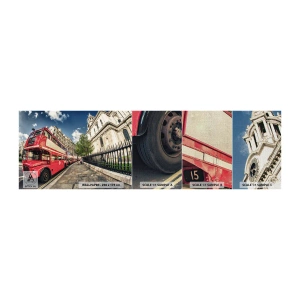 Mostră tapet Premium Canvas - Stradă din Londra în gri și roșu - Oraș, Londra, Autobuz roșu - 100x30 cm