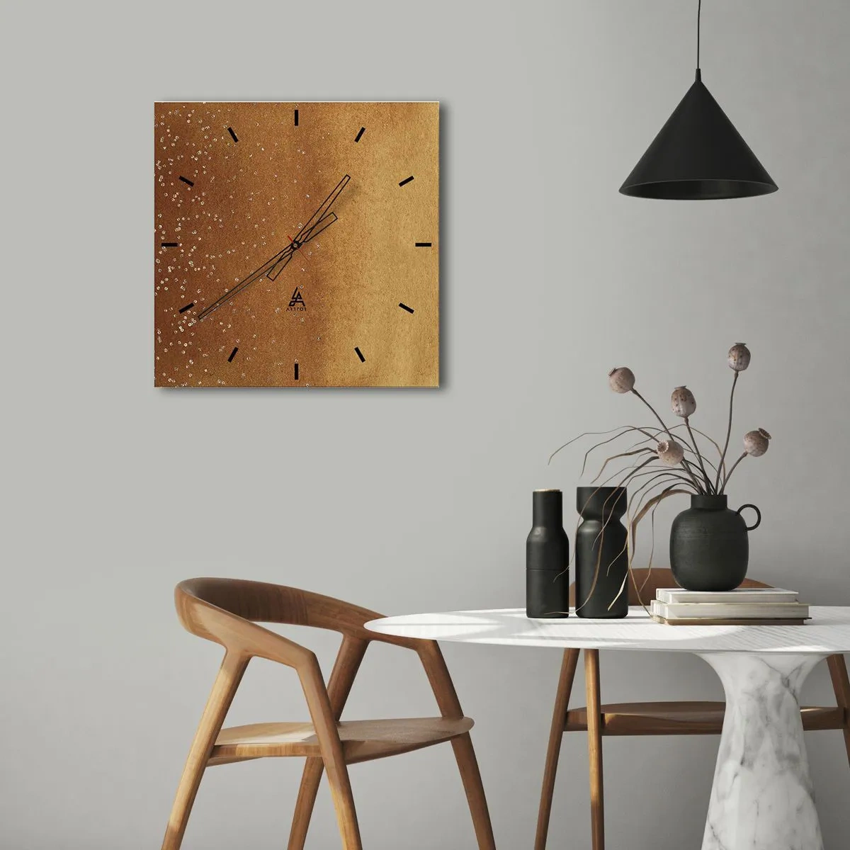 Ceas de perete - Ceas pe sticlă - Nașterea luminii - 30x30 cm