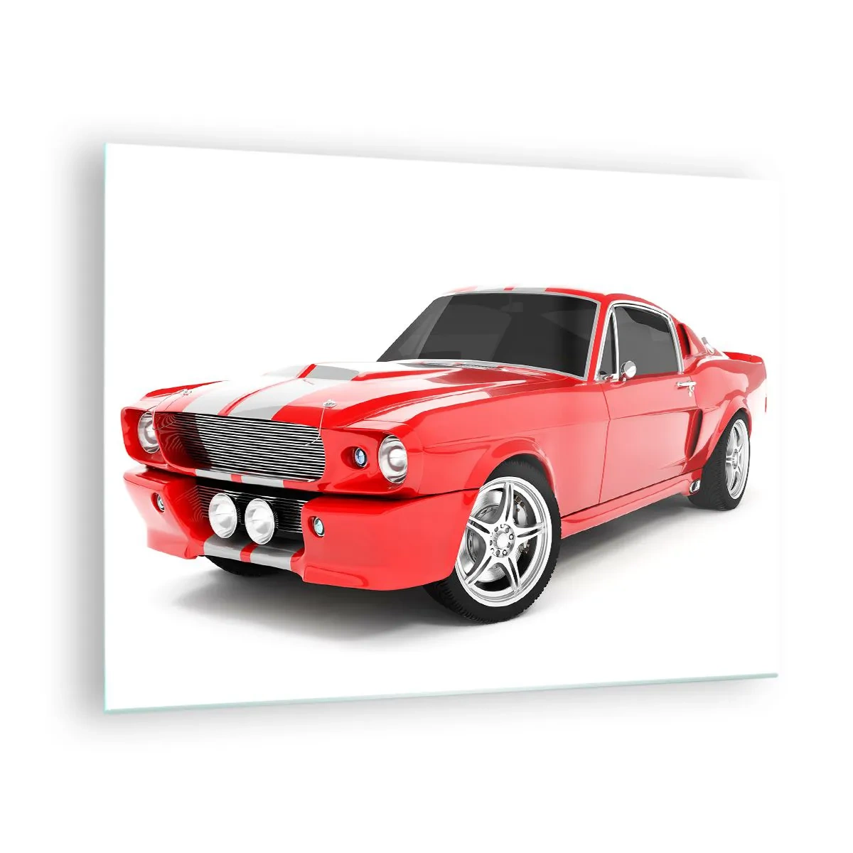 Tablou pe sticlă - Mașină sport Mustang clasică roșie - 70x50cm - Mustang la fel de rapid ca vântul - Decorațiune modernă pentru perete pentru living și dormitor ARTTOR