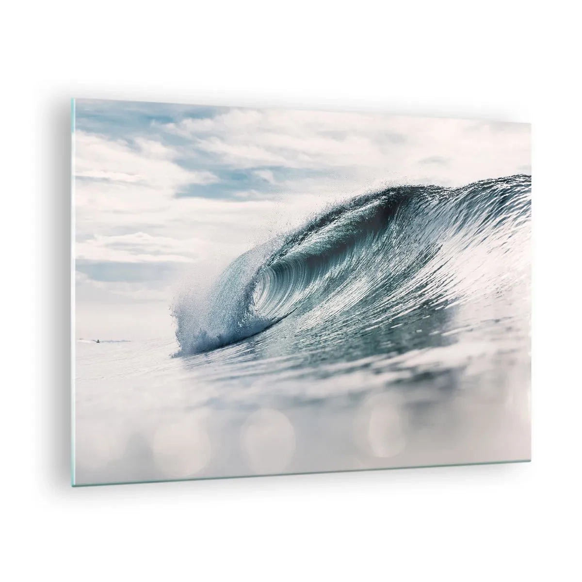 Tablou pe sticlă - Un val oceanic puternic în razele soarelui - 70x50cm - Summitul apei - Decorațiune modernă pentru perete pentru living și dormitor ARTTOR