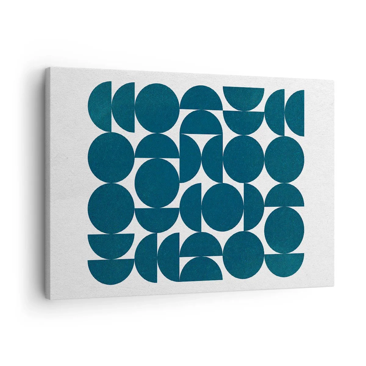 Tablou pe pânză Canvas - Forme geometrice în nuanțe de albastru marin pe fundal alb - 70x50cm - Cercuri și semicercuri - Decorațiune modernă pentru perete pentru living și dormitor ARTTOR
