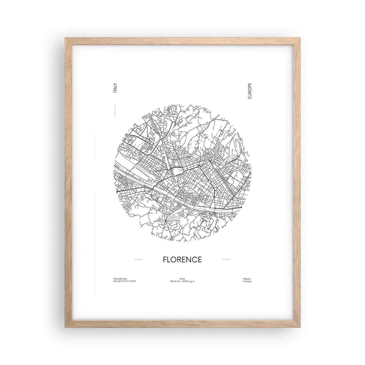 Poster în ramă de stejar deschis - Anatomia Florenței - 40x50 cm