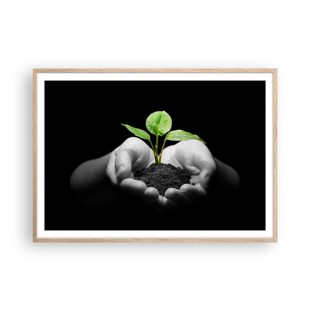 Poster în ramă de stejar deschis - Iubesc natura, o protejez - 100x70 cm