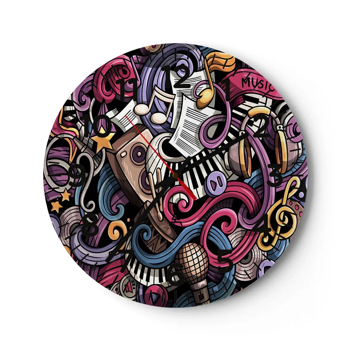 Ceas de perete - Ceas pe sticlă - Melodie complicată - 30x30 cm