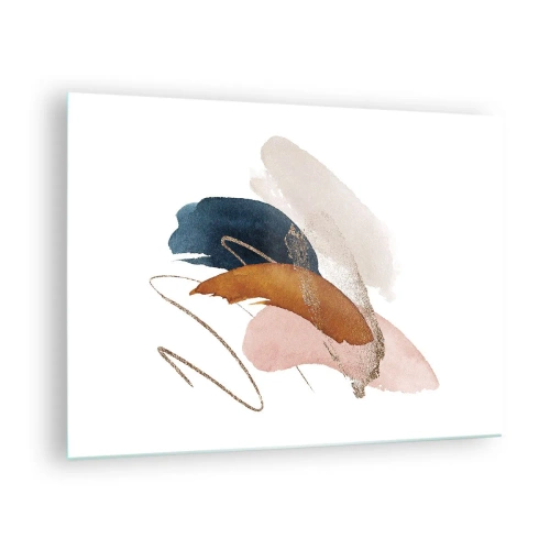 Tablou pe sticlă - Pensule abstracte în culori estompate - 70x50cm - Compoziție înaripată - Decorațiune modernă pentru perete pentru living și dormitor ARTTOR