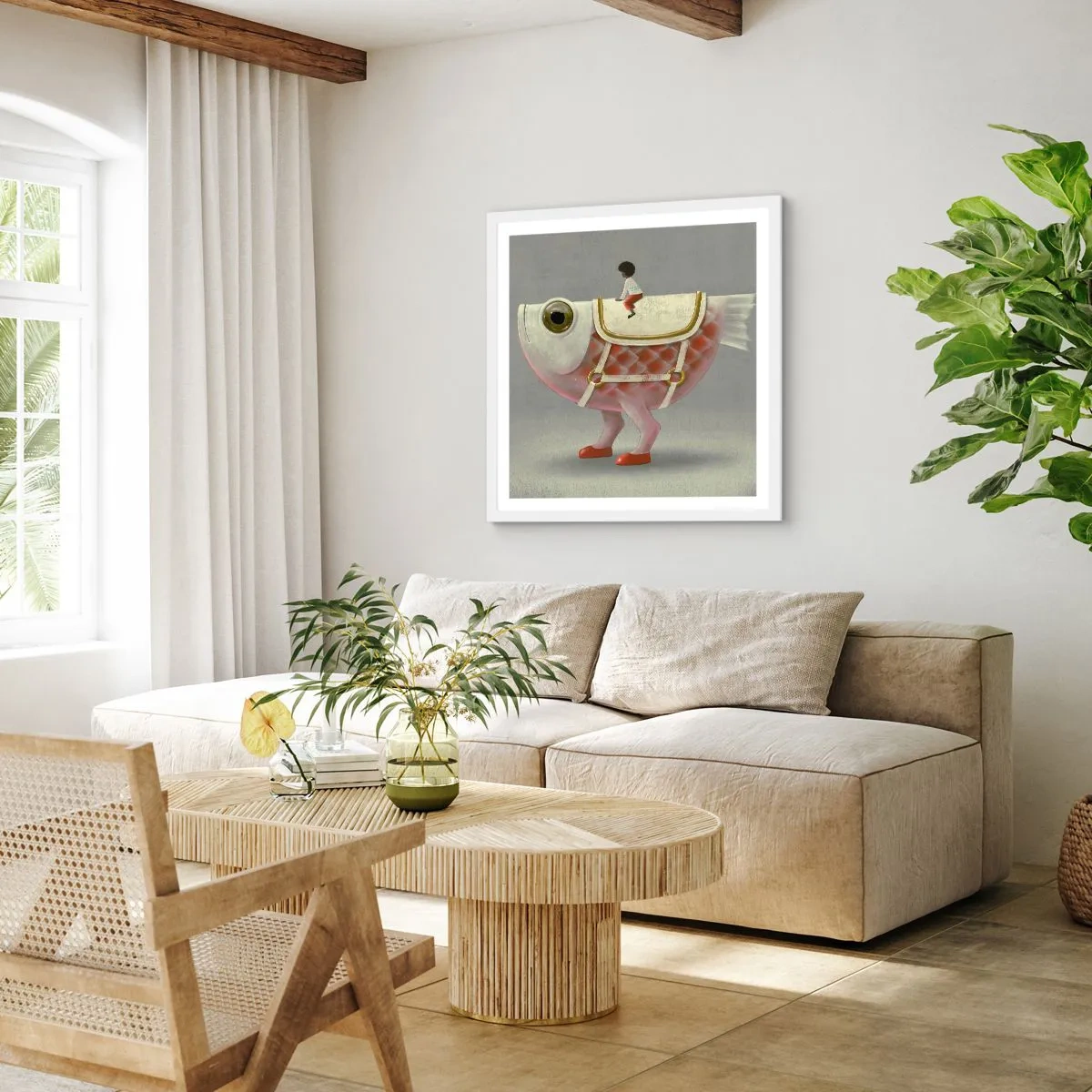 Poster în ramă albă - Călărețul Pescărel - 40x40 cm