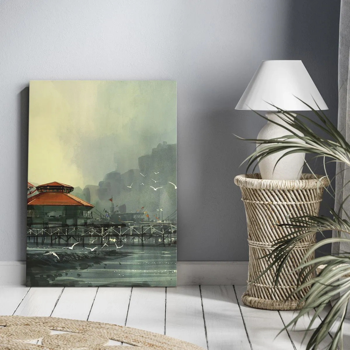 Tablou pe pânză - O zi ploioasă în port - 55x100 cm