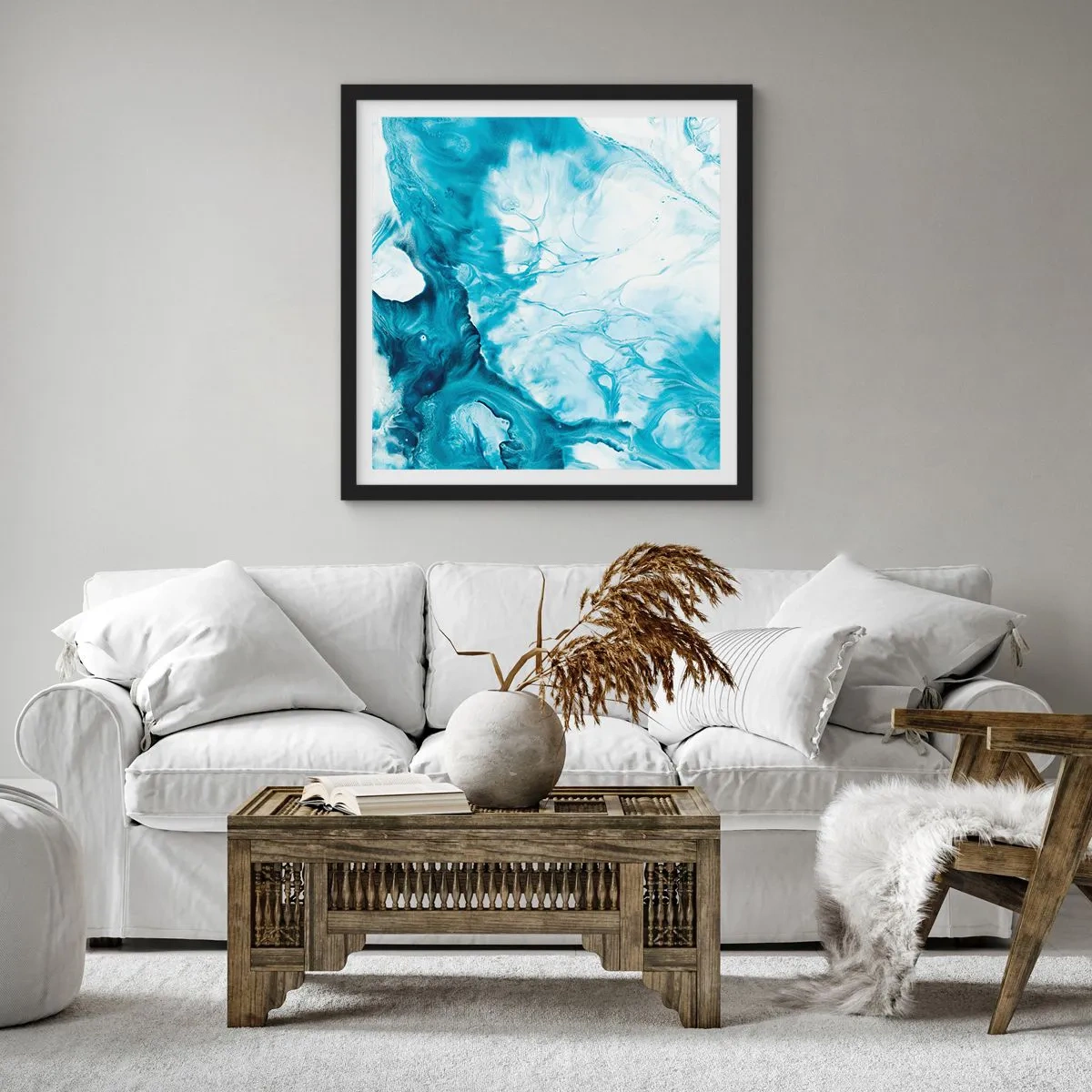 Poster în ramă neagră - Concert de nuanțe de albastru - 40x40 cm