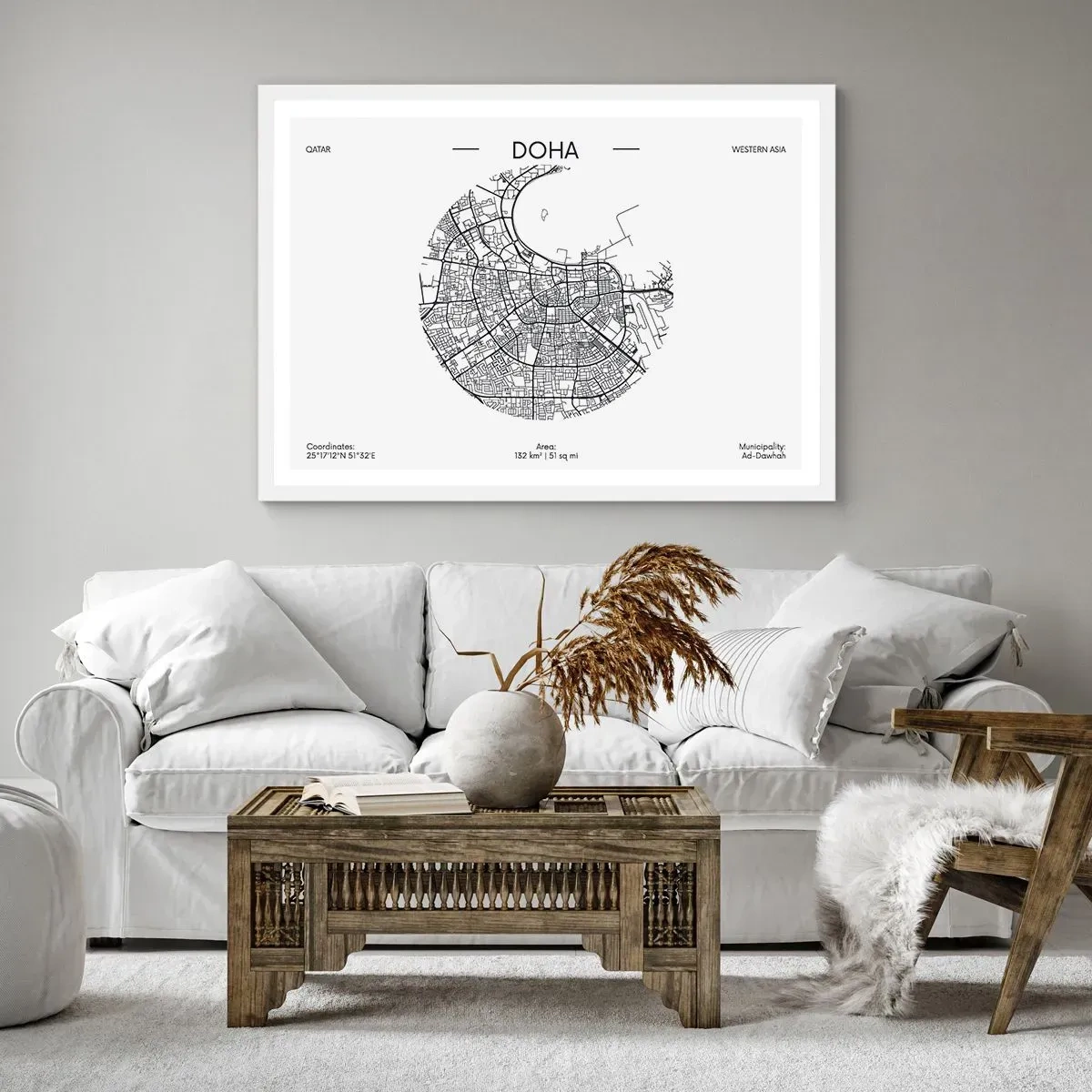 Poster în ramă albă - Anatomia orașului Doha - 100x70 cm