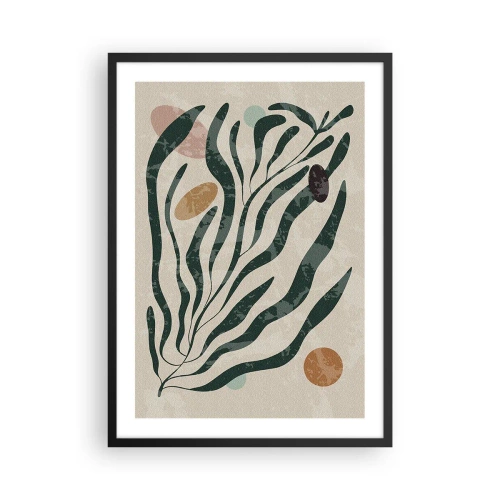 Poster în ramă neagră - Compoziție vegetală abstractă în verde și bej - 50x70cm - În mijlocul vegetației - Decorațiune modernă pentru perete pentru living și dormitor ARTTOR
