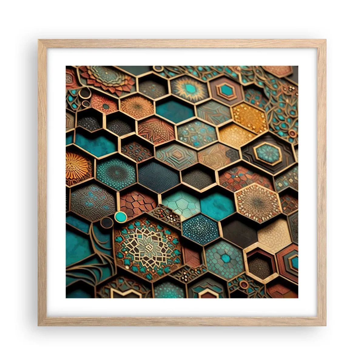 Poster în ramă de stejar deschis - Ornamente arabe - o variație - 50x50 cm