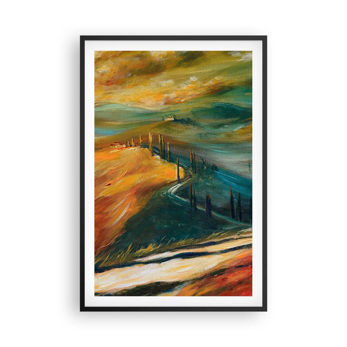 Poster în ramă neagră - Peisaj toscan - 61x91 cm
