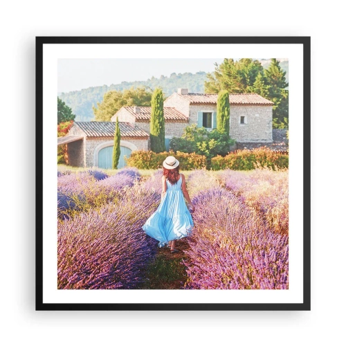 Poster în ramă neagră - Fata de lavandă - 60x60 cm