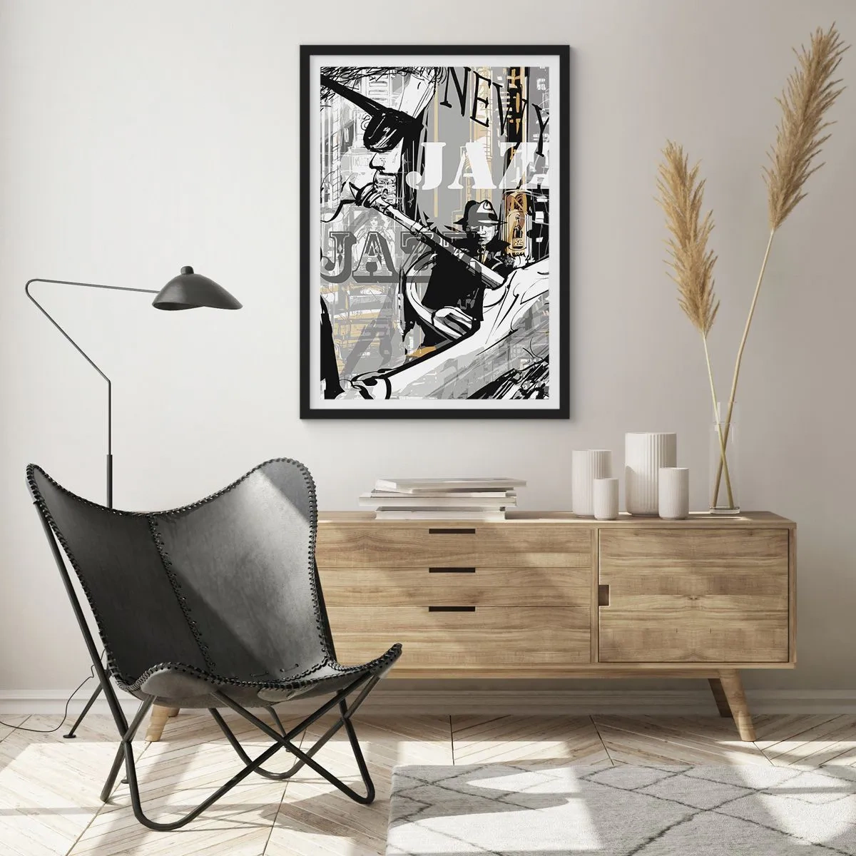 Poster în ramă neagră - O compoziție artistică inspirată de jazz - 50x70cm - În ritmul New York-ului - Decorațiune modernă pentru perete pentru living și dormitor ARTTOR