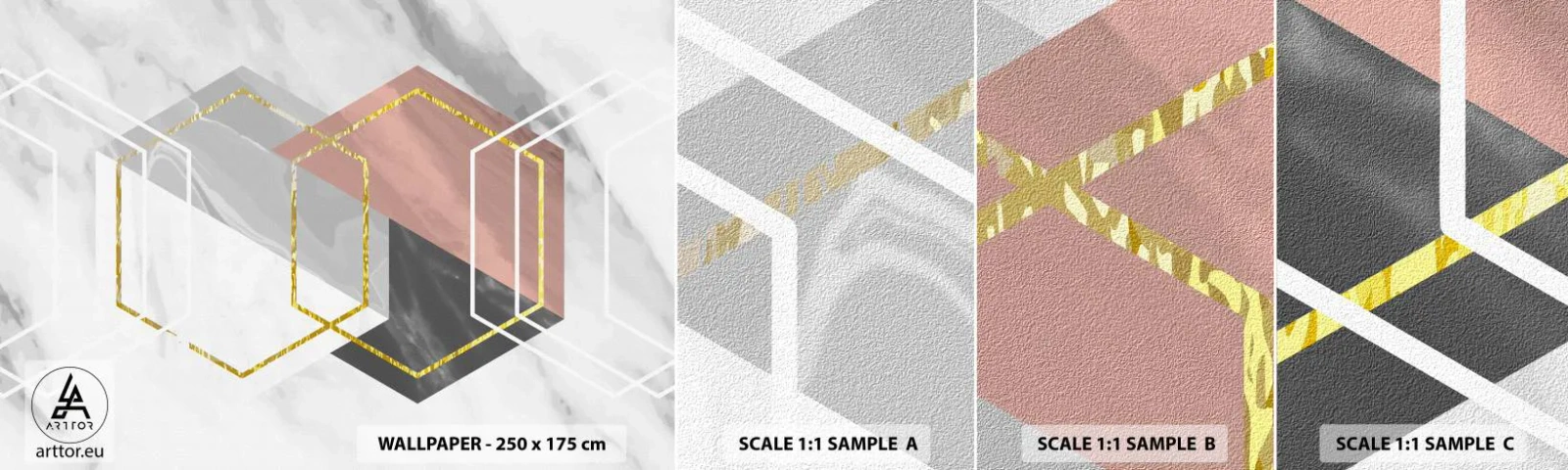 Mostră de Tapet Standard Eco - Compoziția lanțului - Abstracția, Bucată, Hexagon - 100x30 cm