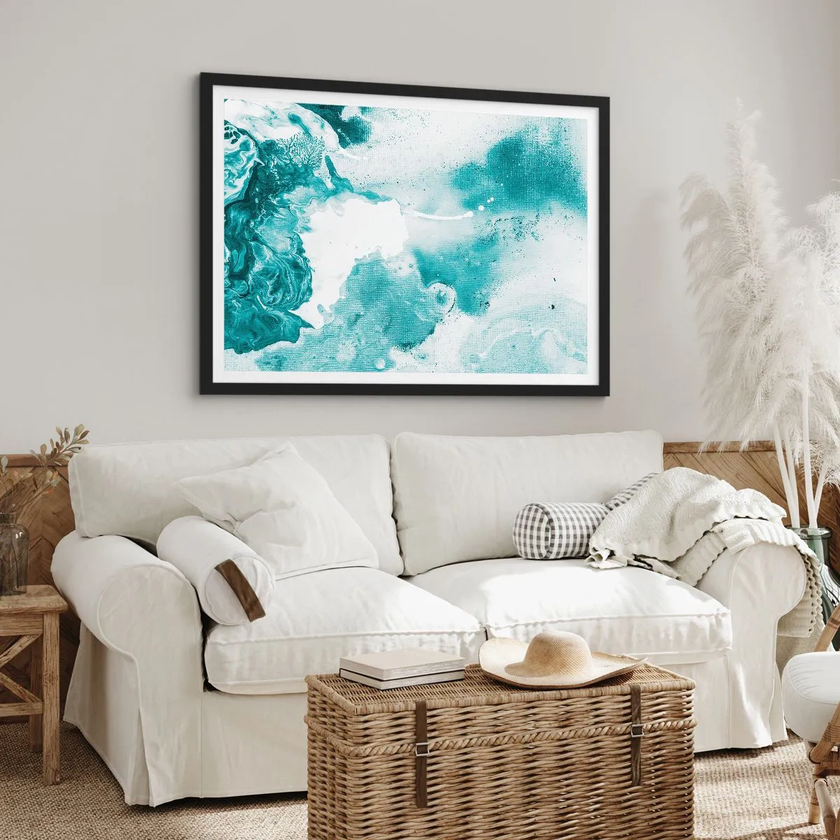 Poster în ramă neagră - Câmpii inundabile de albastru - 70x50 cm