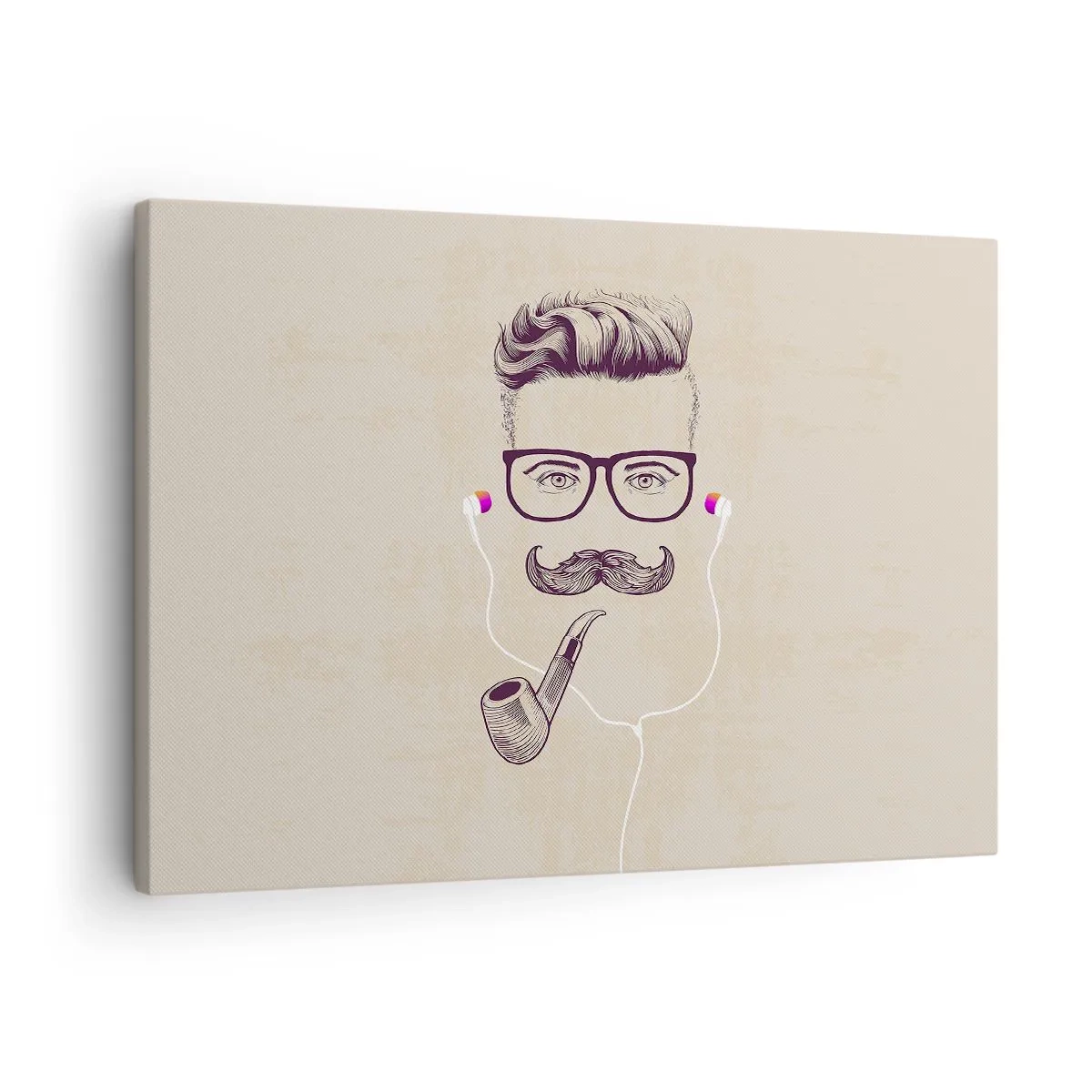 Tablou pe pânză Canvas - Portret retro al unui bărbat cu o pipă, căști și ochelari - 70x50cm - Un bărbat adevărat? - Decorațiune modernă pentru perete pentru living și dormitor ARTTOR