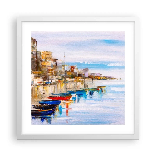 Poster în ramă albă - Port urban multicolor - 40x40 cm
