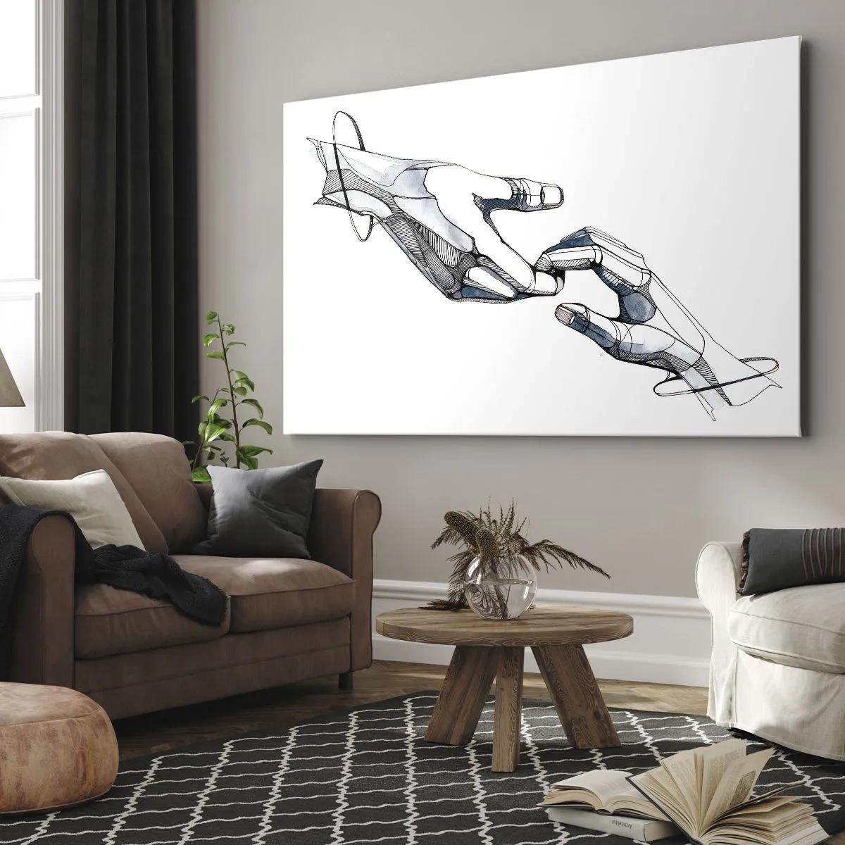Tablou pe pânză Canvas - Reprezentare artistică a unei mâini într-o formă minimalistă și geometrică - 70x50cm - Gest frumos - Decorațiune modernă pentru perete pentru living și dormitor ARTTOR