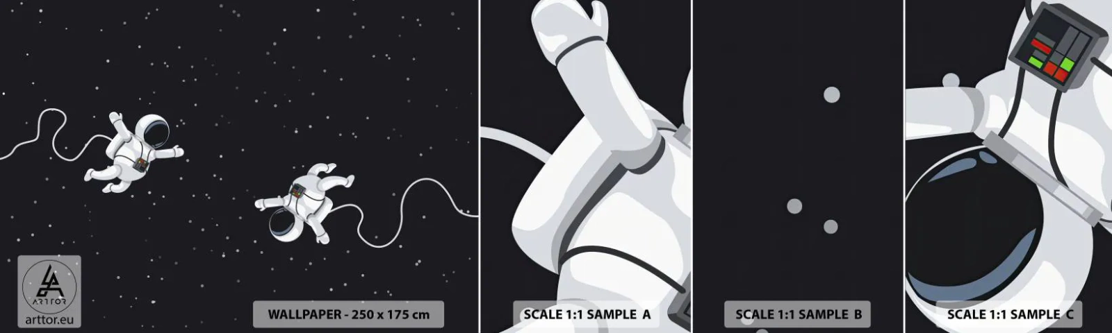 Mostră de Tapet Standard Eco - Dansul spațial - Abstracția, Astronaut, Cosmos - 100x30 cm