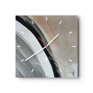 Ceas de perete - Ceas pe sticlă - Compoziție: arc de negru și gri - 30x30 cm