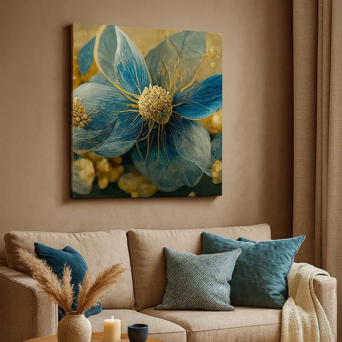 Tablou pe pânză - Floare cu aur - 30x30 cm