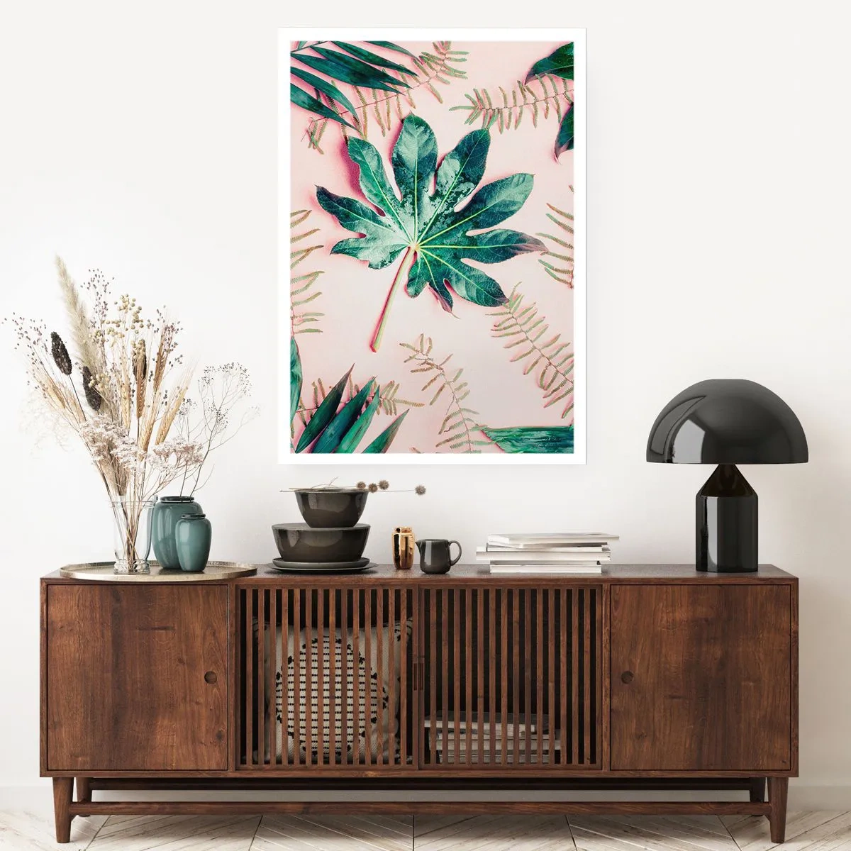 Poster - Studiu de verdeață pe un fundal roz - 50x70 cm