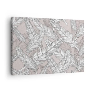 Tablou pe pânză Canvas - Model alb-negru cu frunze de bananier pe un fundal deschis - 70x50cm - Vijelie cu pene - Decorațiune modernă pentru perete pentru living și dormitor ARTTOR