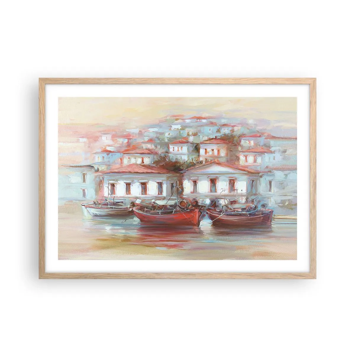 Poster în ramă de stejar deschis - Orășel fericit - 70x50 cm