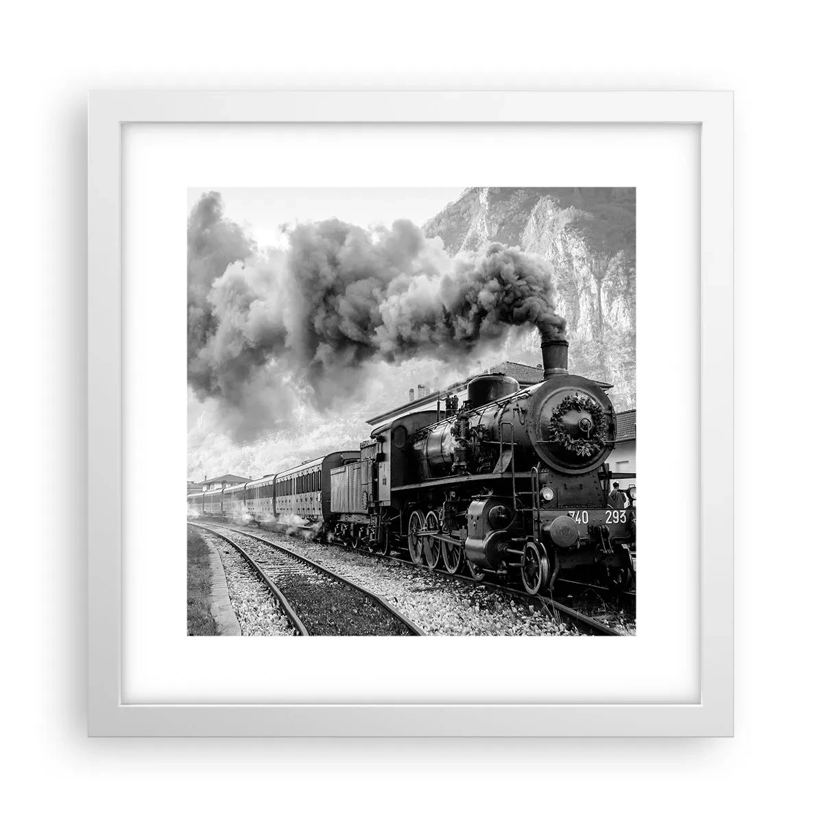 Poster în ramă albă - La gară... - 30x30 cm