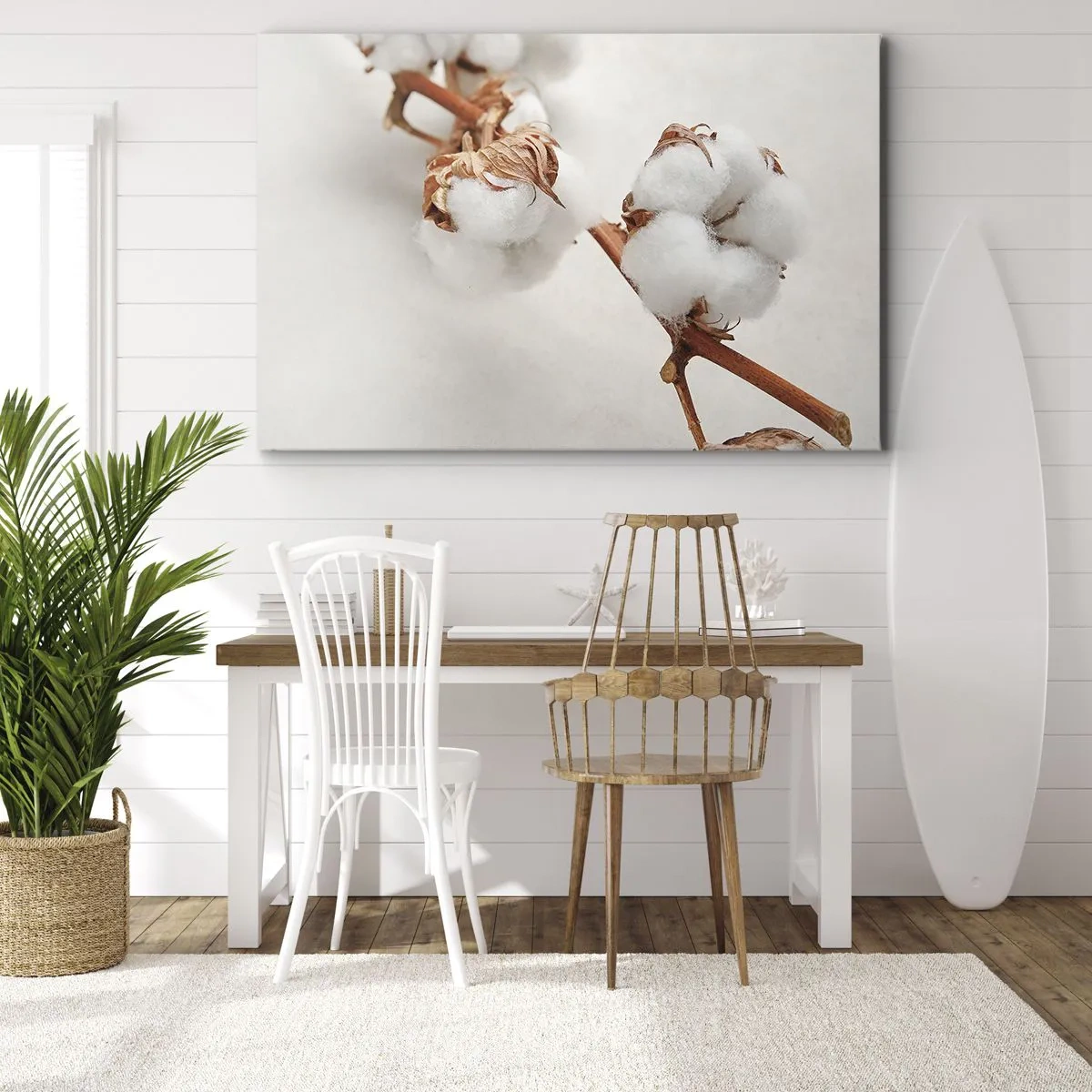 Tablou pe pânză Canvas - O crenguță de bumbac pe un fundal subtil - 70x50cm - Numai îmbrățișări - Decorațiune modernă pentru perete pentru living și dormitor ARTTOR