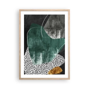 Poster în ramă de stejar deschis - Abstracție colorată cu fulgi de aur - 50x70 cm