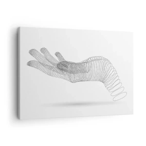 Tablou pe pânză Canvas - O ilustrație minimalistă a unei mâini realizate din puncte negre pe fundal alb. - 70x50cm - Mână arcuită - Decorațiune modernă pentru perete pentru living și dormitor ARTTOR