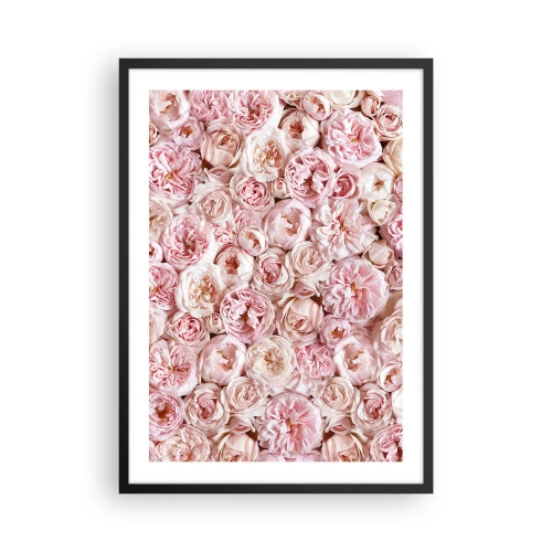 Poster în ramă neagră - Un aranjament romantic de flori roz în prim-plan - 50x70cm - Presărat cu trandafiri - Decorațiune modernă pentru perete pentru living și dormitor ARTTOR