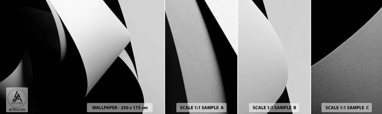 Mostră tapet autocolant Deluxe Sticker - Planuri de lumină din adâncurile umbrelor - 3D, Supluit, Forme - 100x30 cm