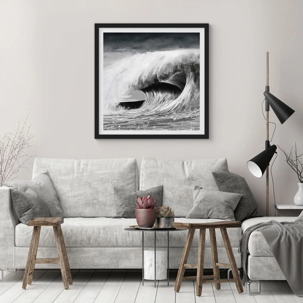 Poster în ramă neagră - Mânia oceanului - 30x30 cm