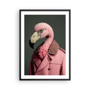 Poster în ramă neagră - Un flamingo elegant într-o haină elegantă - 50x70cm - Cu adevărat elegant - Decorațiune modernă pentru perete pentru living și dormitor ARTTOR
