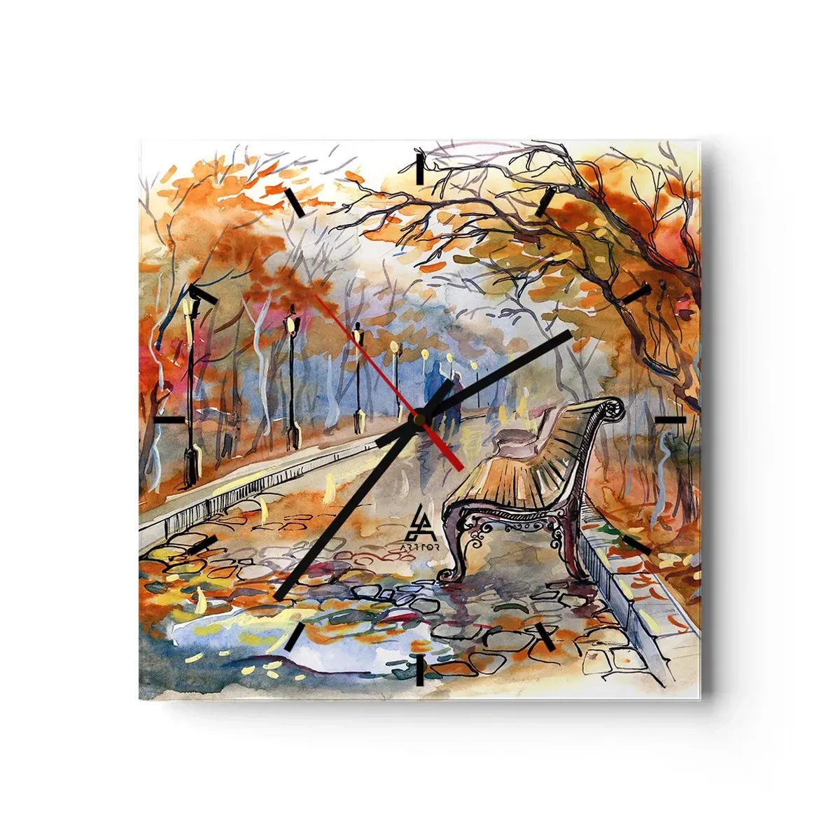 Ceas de perete - Ceas pe sticlă - Pășim împreună în toamnă - 30x30 cm